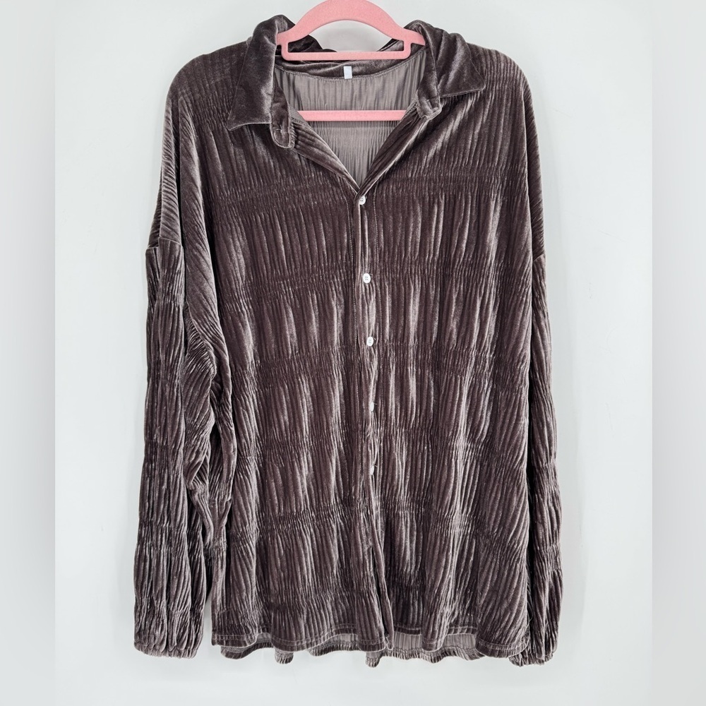 Women's Velvet Shimmer Button Down Long Sleeve Boutique Relaxed Fit Size XXL